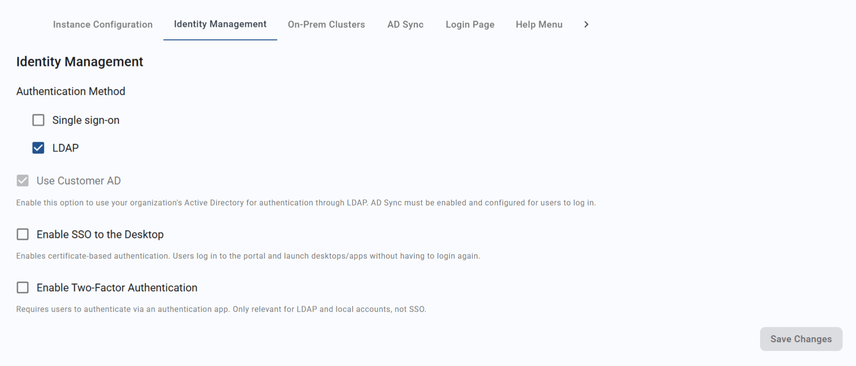 LDAP auth method is selected