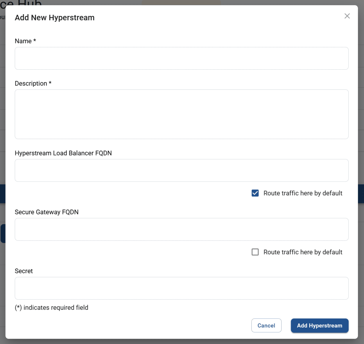 add new hyperstream pop-up screen
