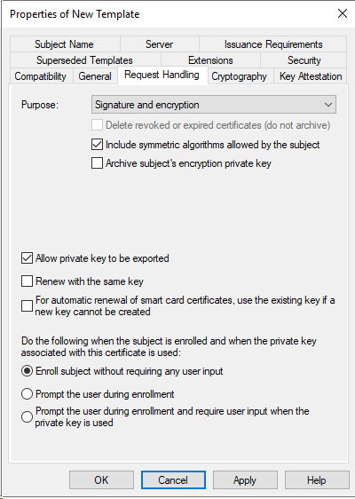 new cert template request handling settings