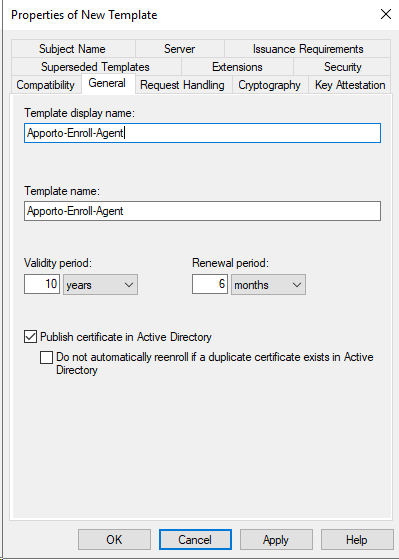 new cert template general settings