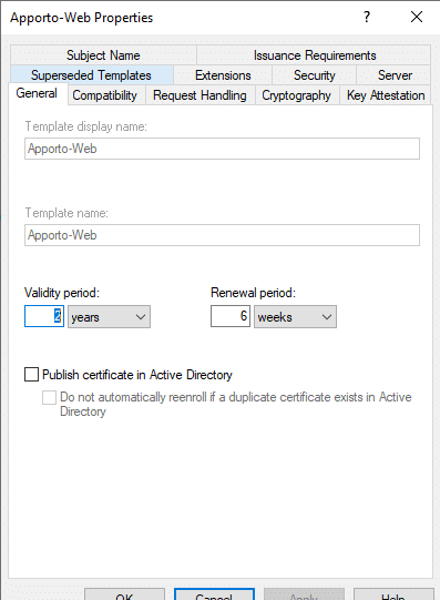 new cert template general settings