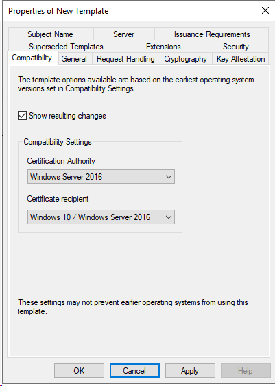 new cert template compatibility properties