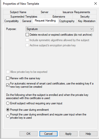 new cert template request handling settings