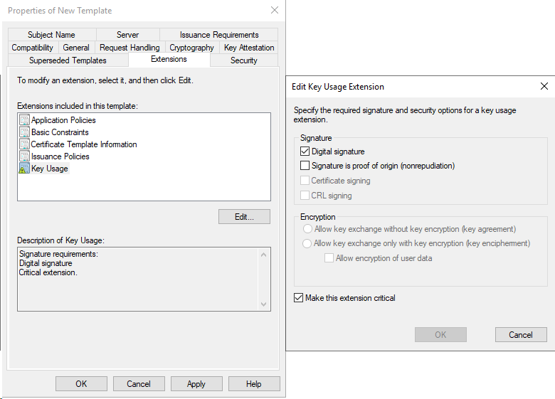 new cert template subject name settings