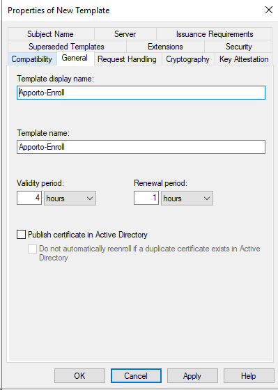 new cert template general settings