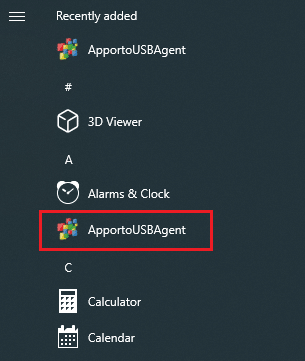 Apporto USB Agent icon in the app menu