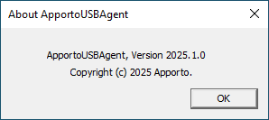 About Apporto USB Agent pop-up screen