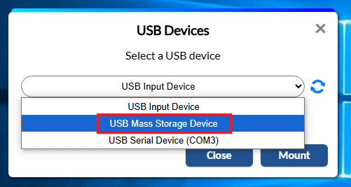 select a USB device in the popup