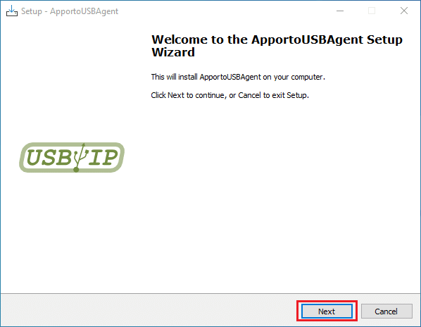 Apporto desktop agent setup welcome screen