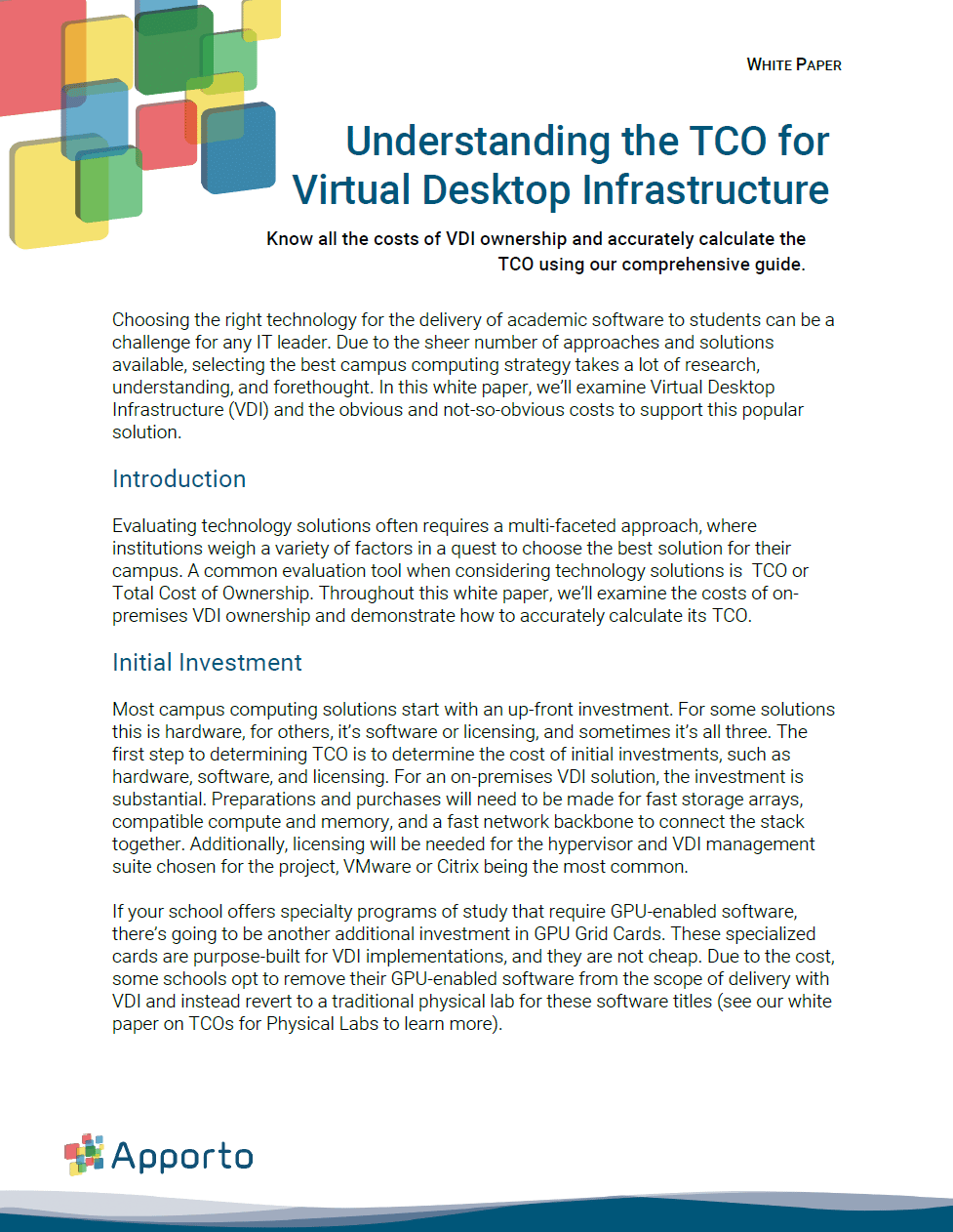 Virtual Desktop Infrastructure (VDI) TCO White Paper
