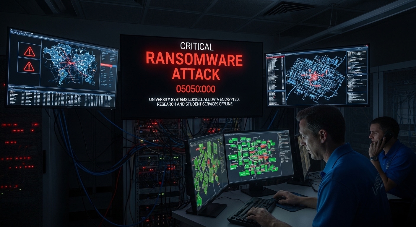 Ransomware alert locking university systems while research and student services go offline.