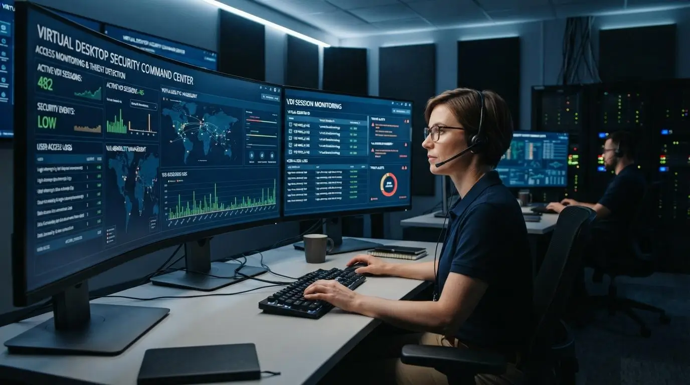 IT security professional managing dedicated virtual desktops.