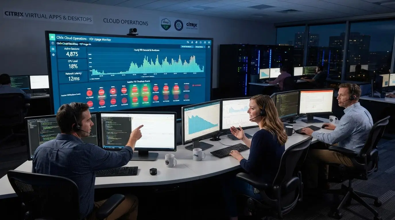 Cloud operations team monitoring Citrix virtual desktop usage.