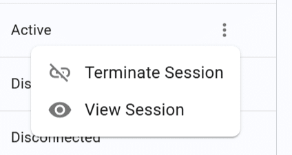 session log menu options