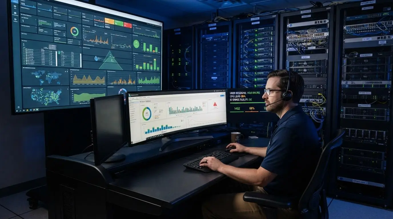 IT administrator managing centralized virtual desktop infrastructure 