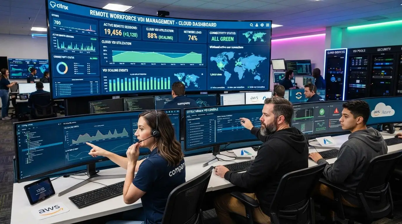 IT administrators managing a sudden increase in remote workers using scalable cloud-hosted virtual desktops.