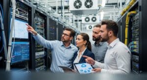 IT team reviewing existing data center servers before choosing between VDI and cloud-based DaaS