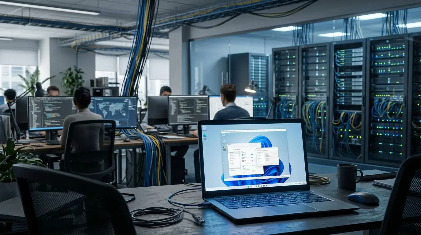 Single laptop accessing a remote Windows workstation in the foreground