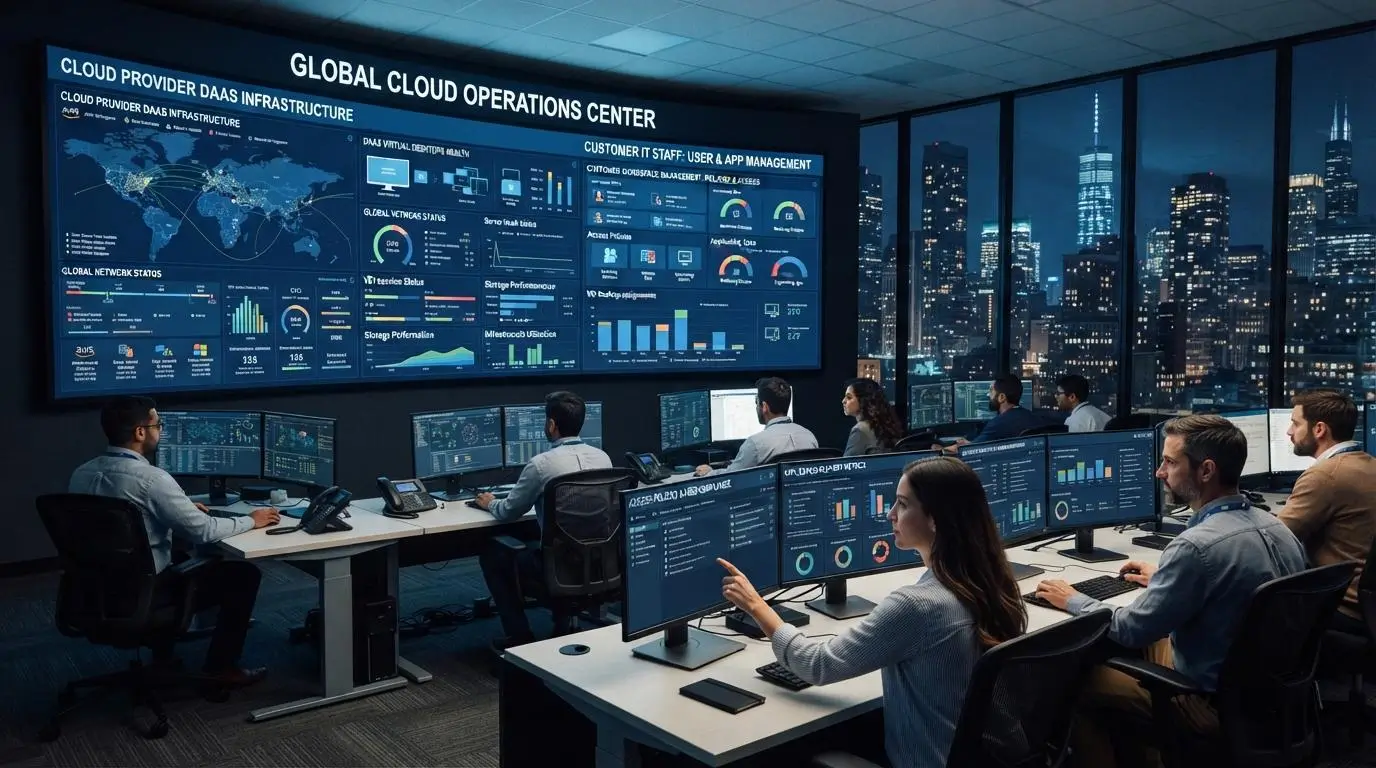 cloud operations center showing provider-managed DaaS infrastructure.