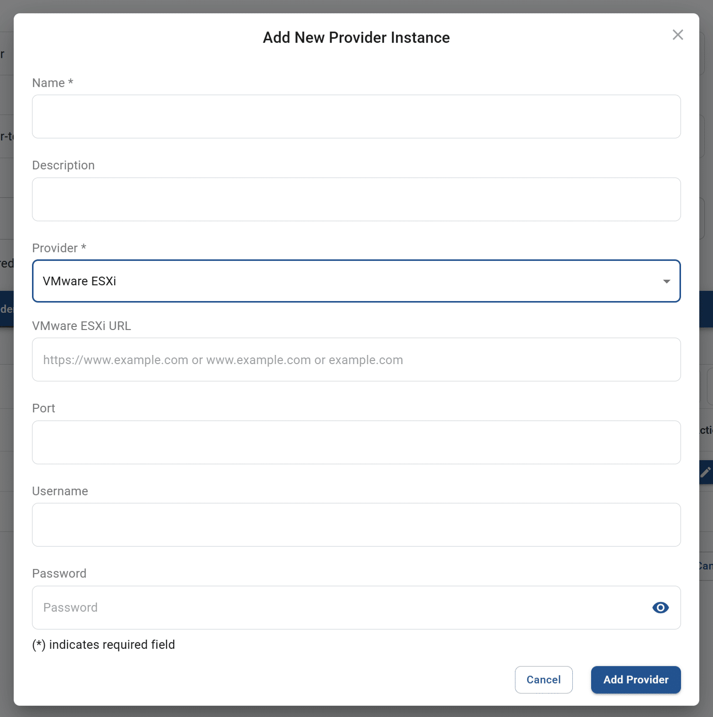 add new provider instance pop-up for a resource hub