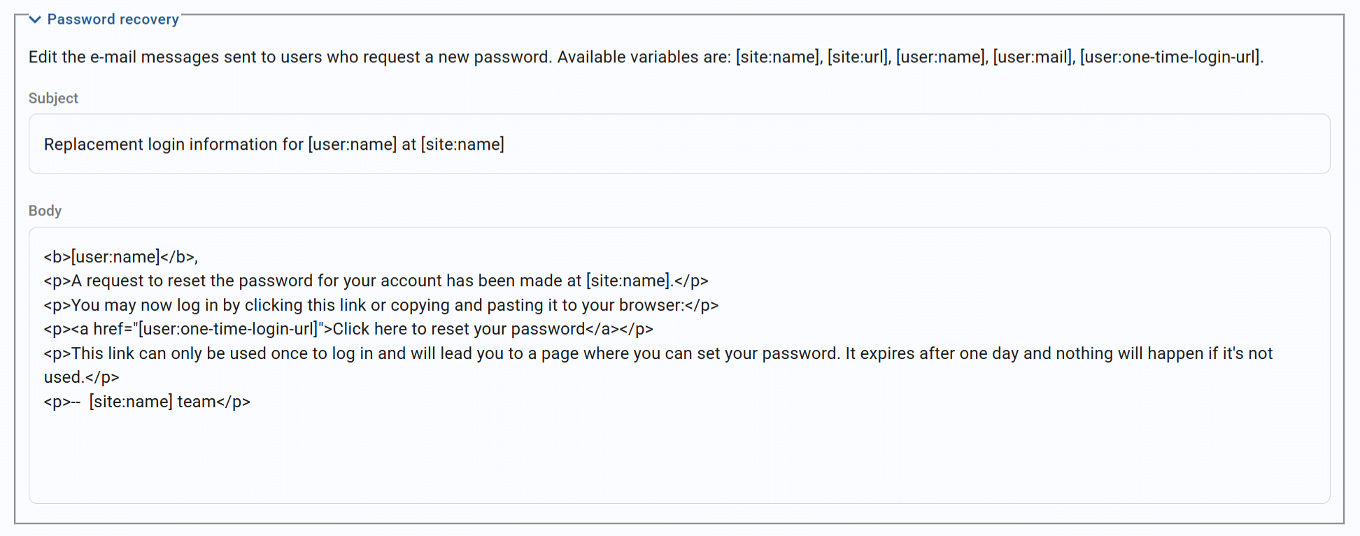 password recovery email template