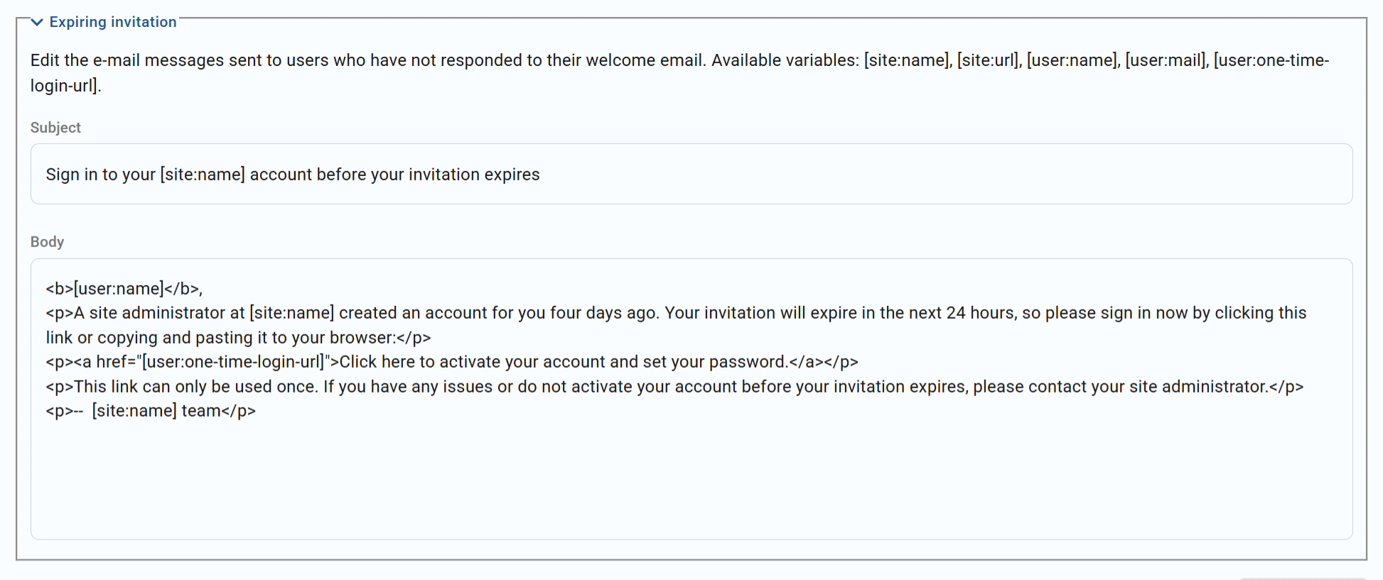 expiring invitation email template