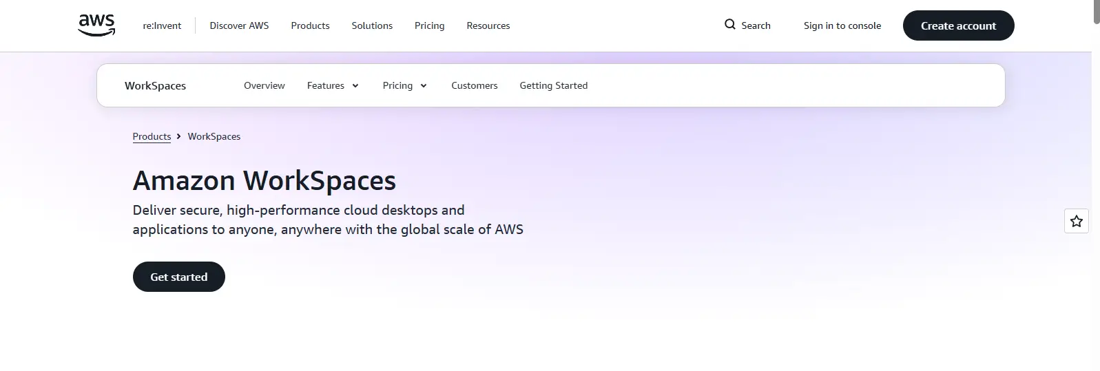 Amazon WorkSpaces homepage