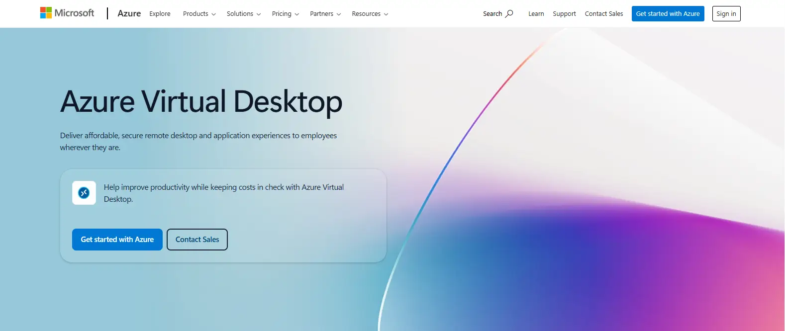Microsoft Azure Virtual Desktop homepage