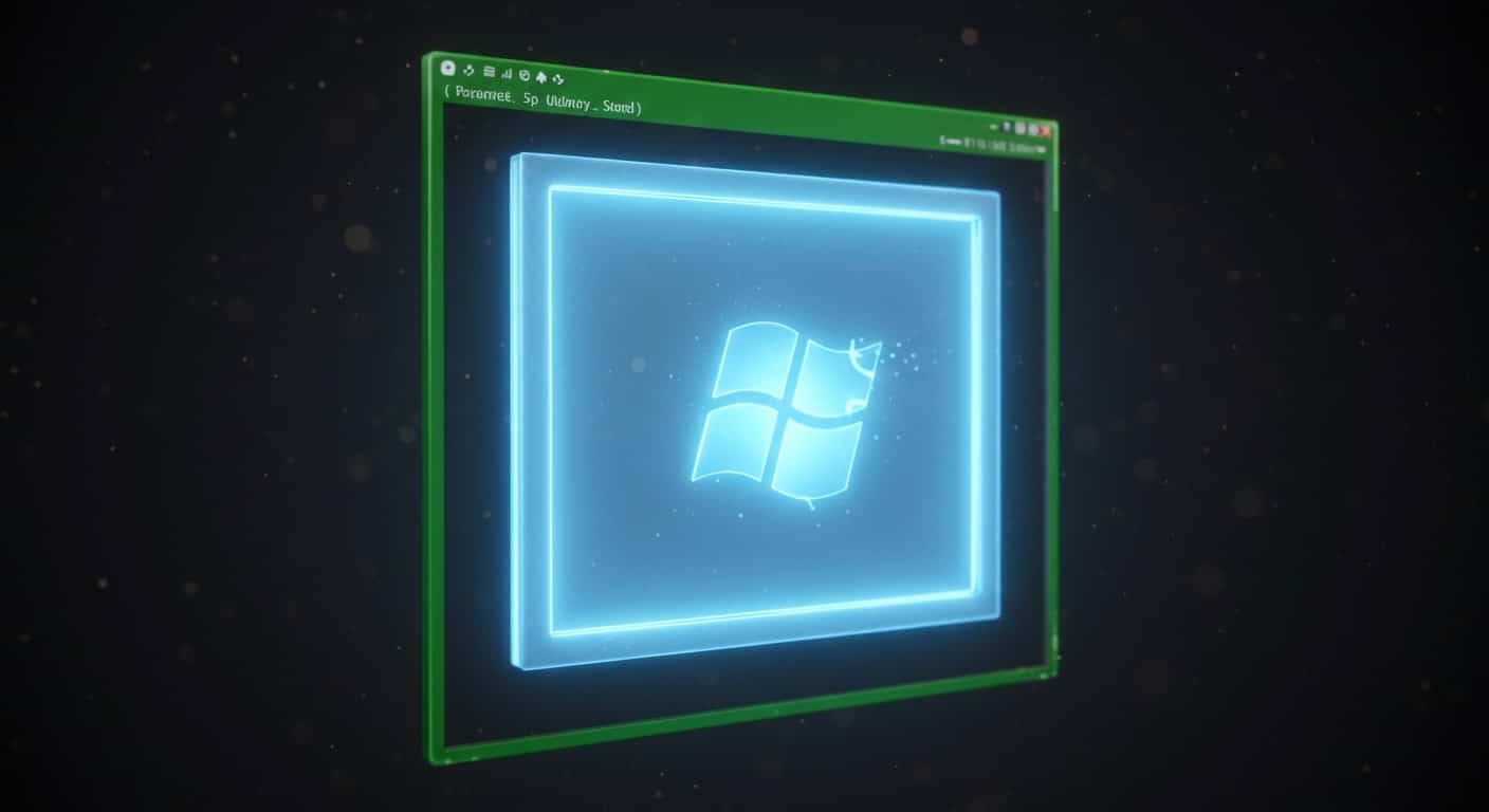 Stylized visual of Windows running in a virtualized window within Linux, symbolizing how to run Windows on Linux using virtual machines.
