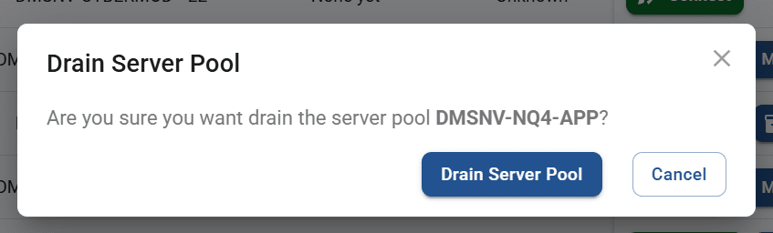 confirmation dialog for draining a VM pool