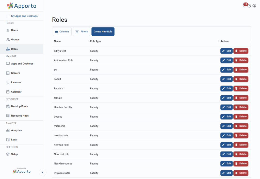 Managing roles | Apporto