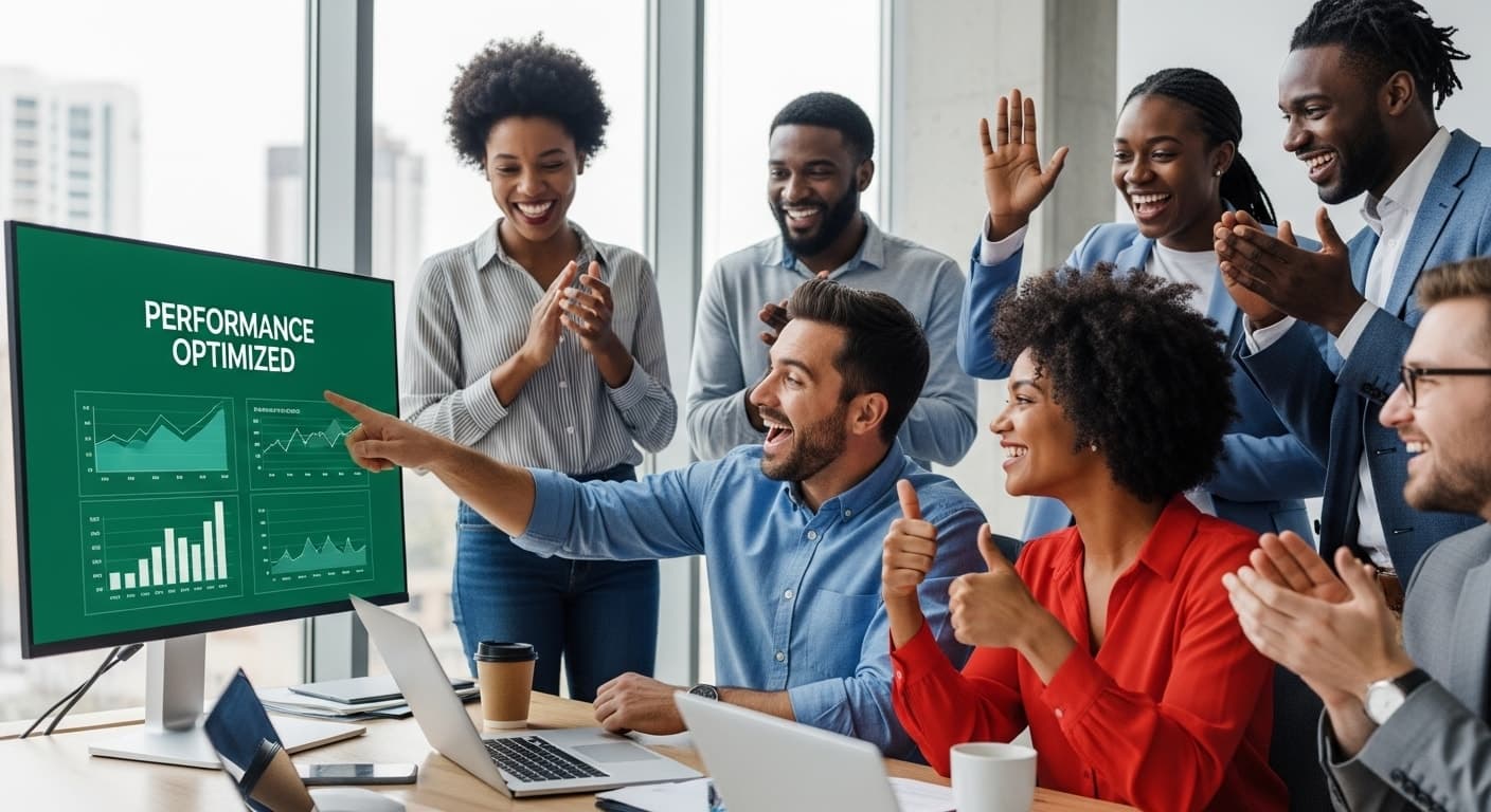 Team celebrating optimized system performance after successfully applying how to update Citrix Workspace steps.