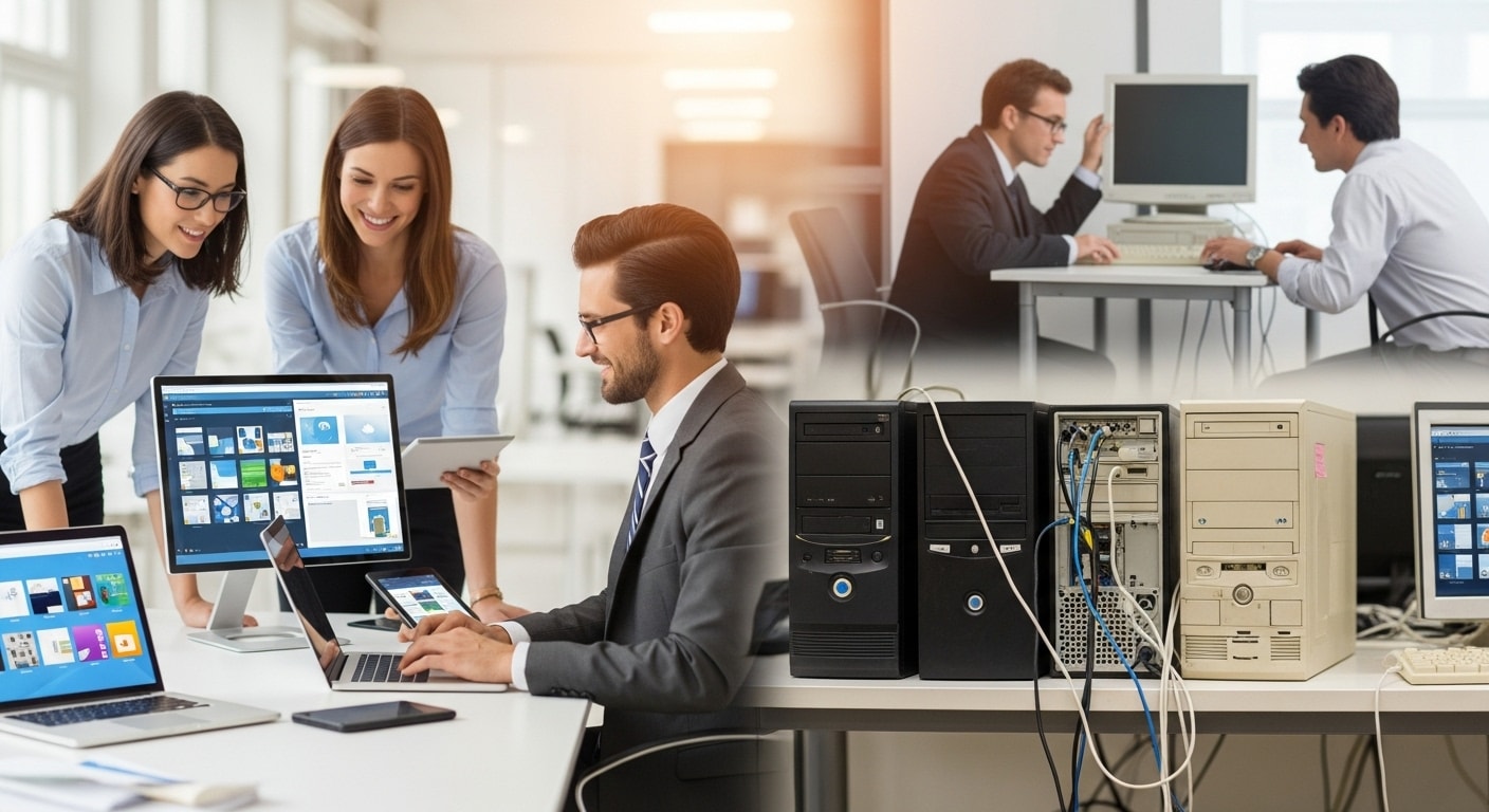 Comparison of modern teams using Azure Virtual Desktop and legacy on-premise systems, showing the evolution of what is Azure Virtual Desktop versus traditional VDI.