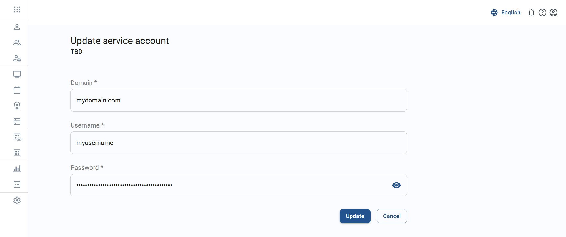 update service account screen