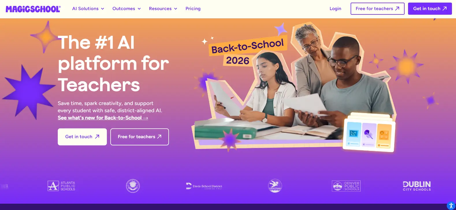 MagicSchool AI platform showcasing teachers and students using AI-powered educational tools for personalized learning.