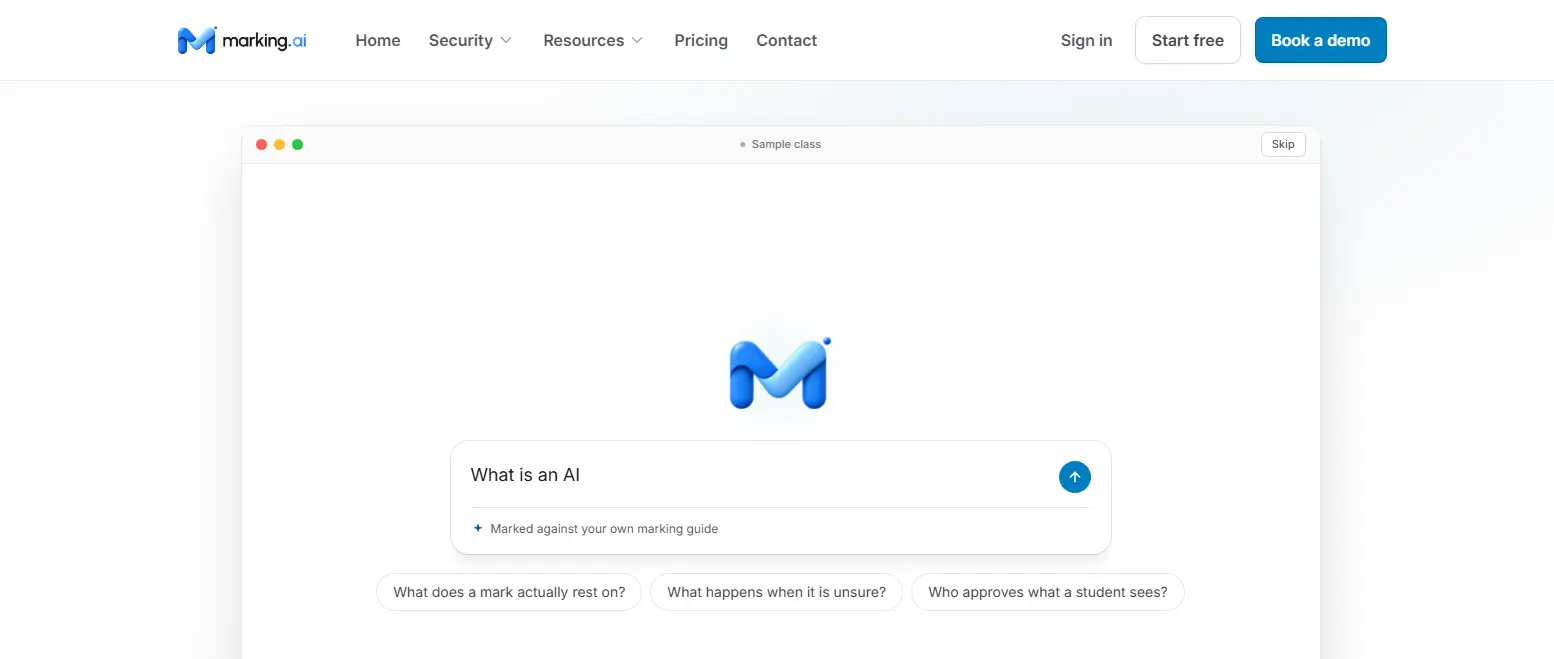 Marking.ai AI assessment platform featuring an AI-powered marking interface.