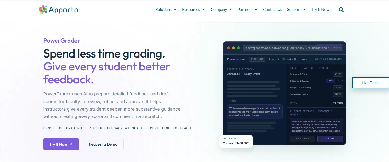 PowerGrader AI grading dashboard displaying automated essay scoring.
