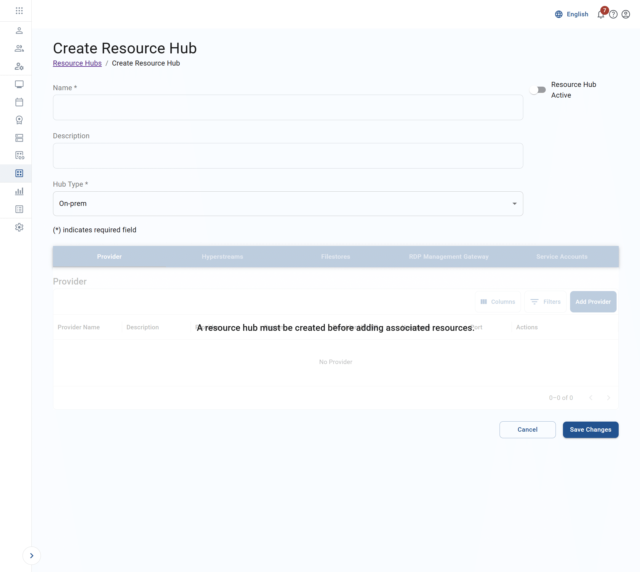 create resource hub screen