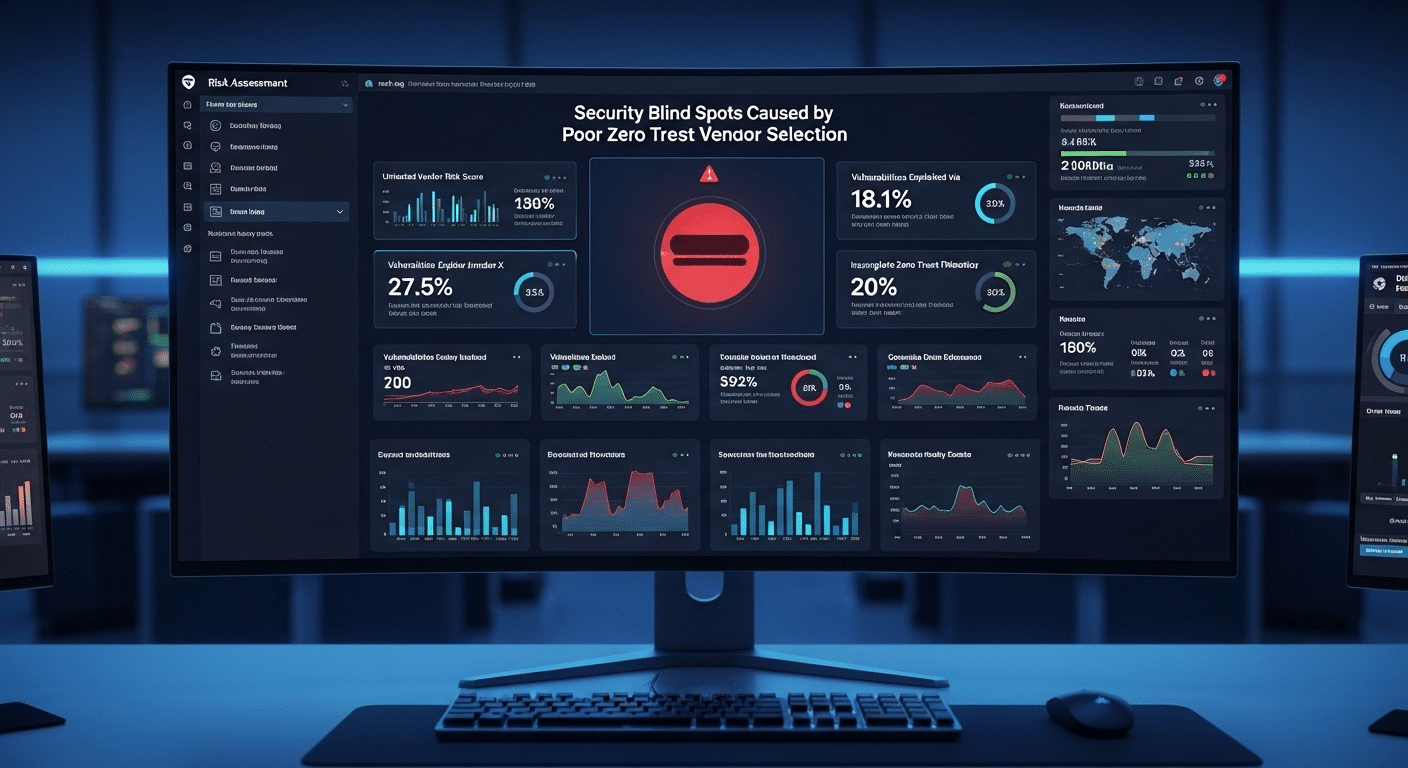 Risk assessment dashboard showing security blind spots caused by poor Zero Trust vendor selection.