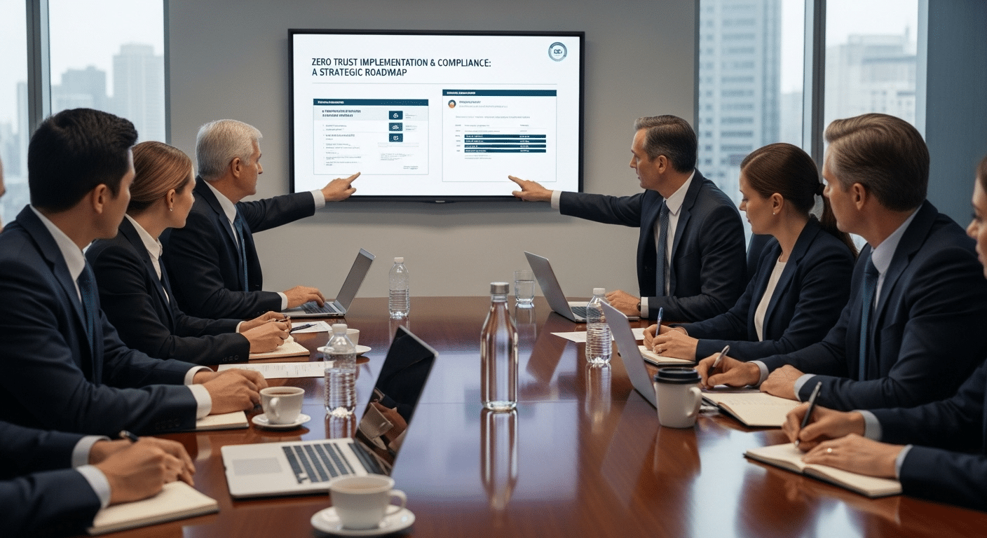 Government and enterprise cybersecurity strategy meeting focused on Zero Trust implementation and compliance