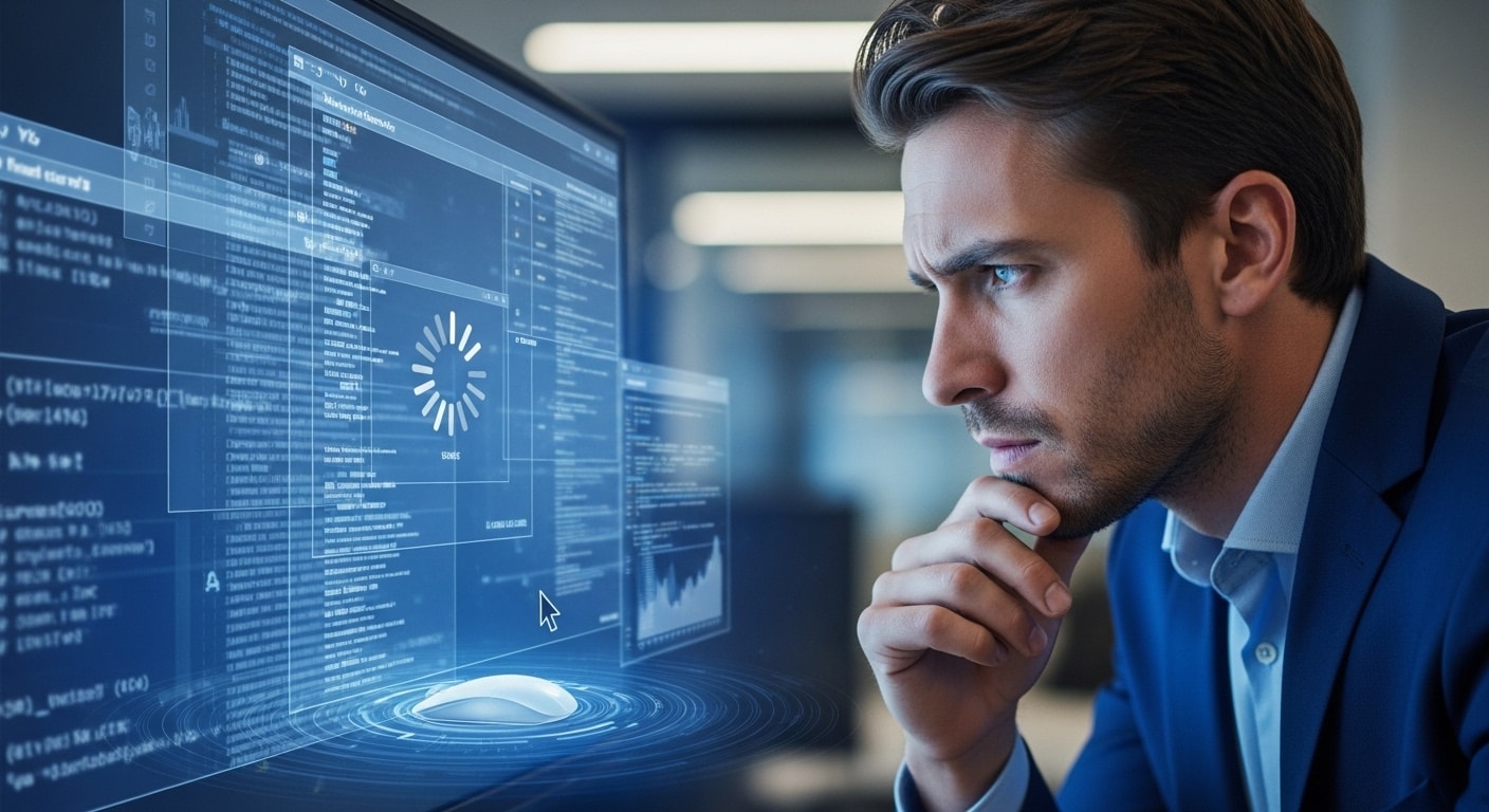 User experiencing latency issues on a virtual desktop, representing performance challenges and limitations discussed in VDI pros and cons.