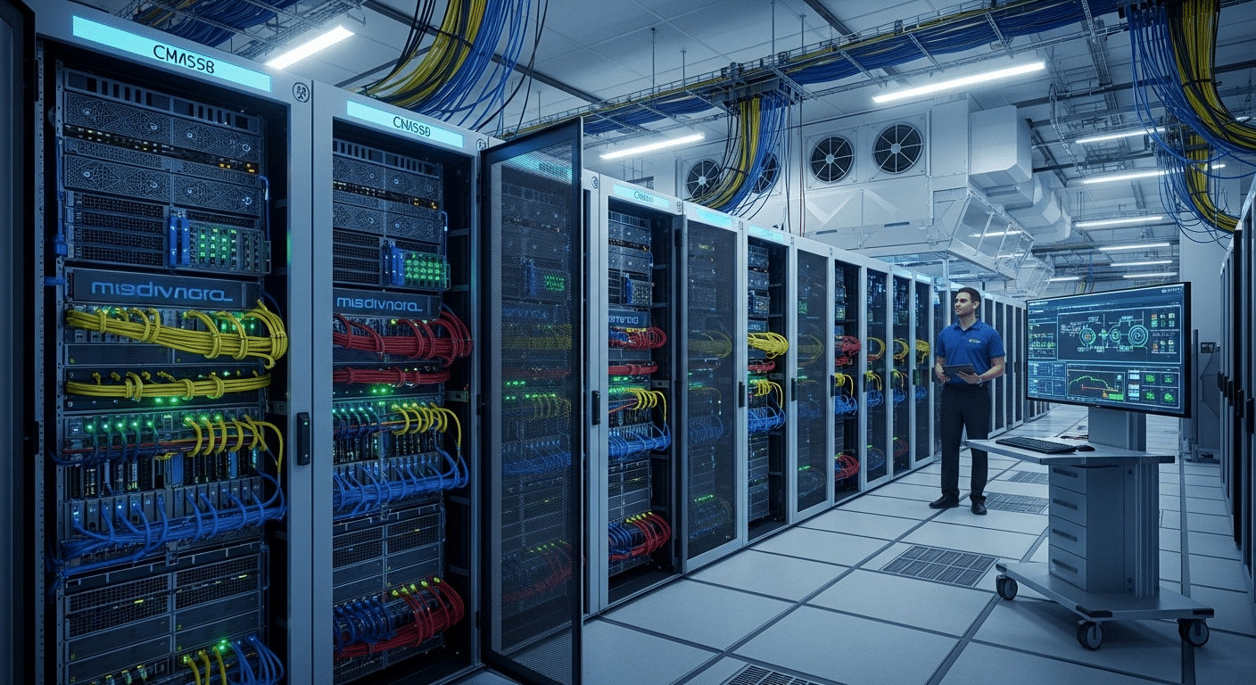 Enterprise data center with virtual desktop servers optimized for performance and scalability.