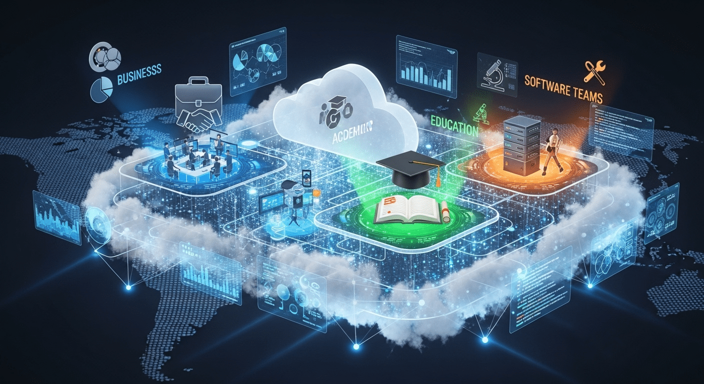 Cloud-based virtual training ecosystem serving businesses, education institutions, and software teams worldwide.