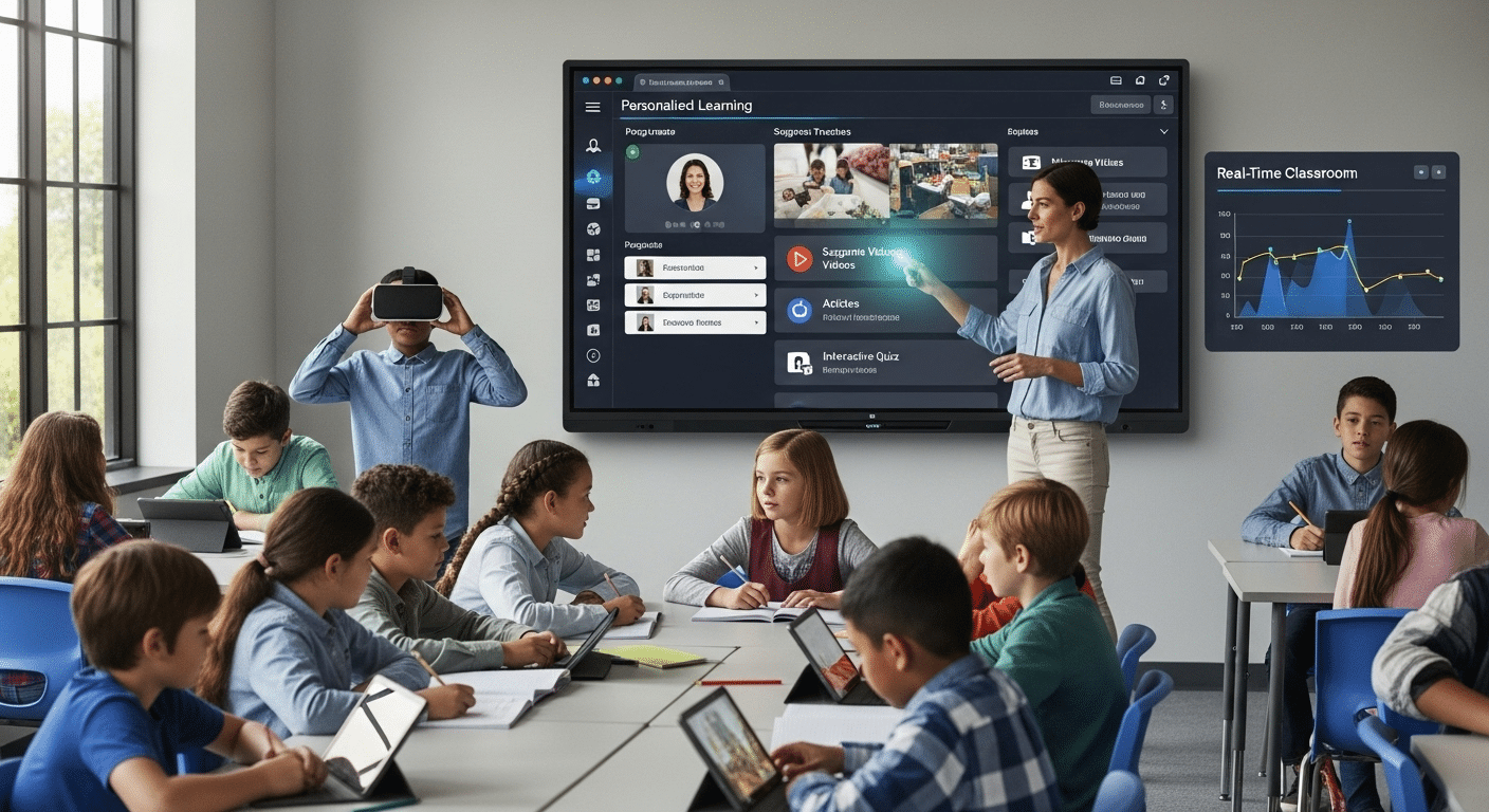 AI-driven education platform recommending learning resources and adjusting lesson flow based on classroom trends.