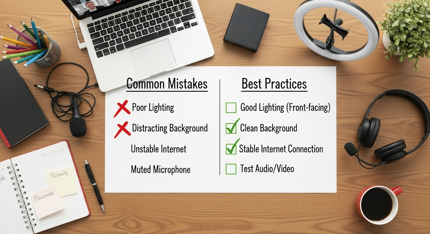 Virtual classroom setup checklist highlighting common mistakes and best practices for online teaching.