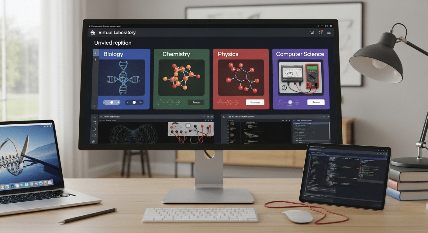 Virtual lab platform supporting biology, chemistry, physics, and computer science courses in a unified digital environment.