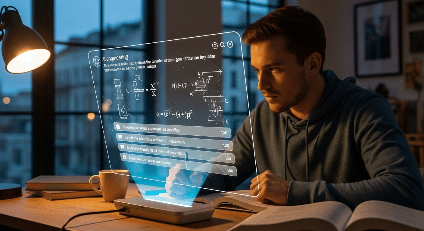 Student solving a challenging problem with an AI interface offering progressive hints instead of direct answers.