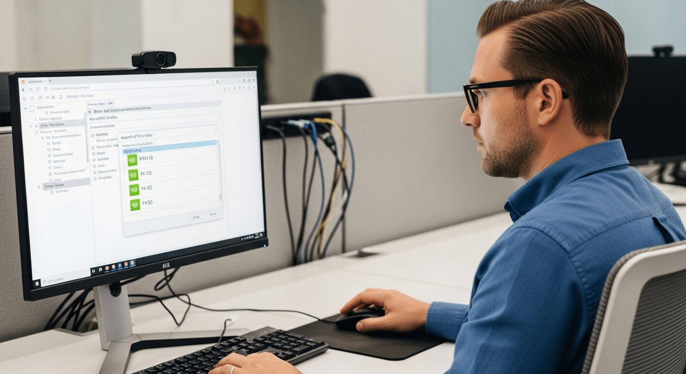 IT administrator configuring NVIDIA vGPU profiles for a virtual machine using the VMware vSphere Client interface.