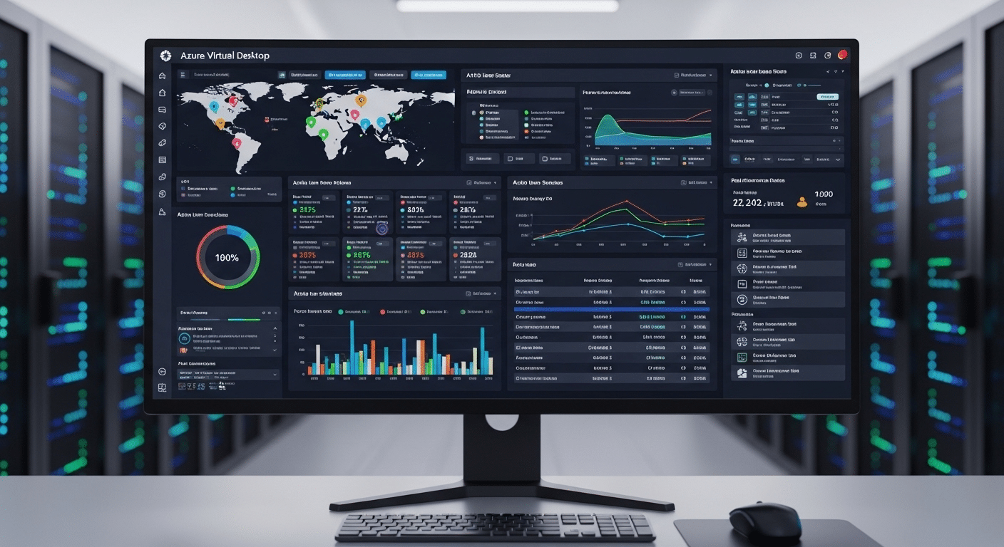 Centralized IT dashboard managing large-scale Azure Virtual Desktop environments for distributed employees.