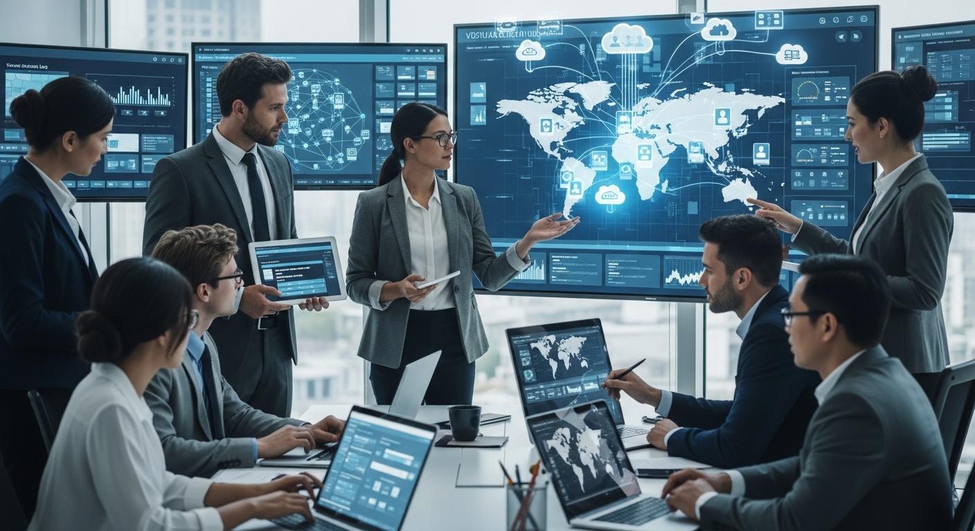 Business leaders and IT teams managing a centralized virtual desktop infrastructure that securely supports employees across multiple locations and devices.